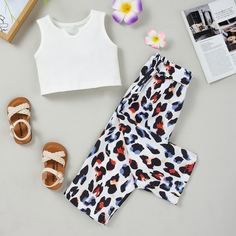 Майка и брюки с поясом для девочек Shein