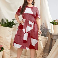 Платье размера плюс в полоску с геометрическим принтом Shein