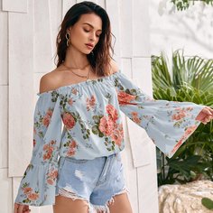 Оборка Цветочный Бохо Блузы Shein