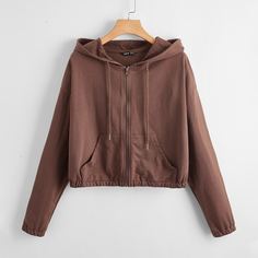 на молнии Ровный цвет Повседневный Свитшоты Shein