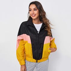 на молнии Контрастный цвет Спортивный жакеты Shein