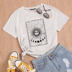 Футболка с принтом солнца Shein