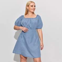 Джинсовое платье с пышными рукавами размера плюс Shein