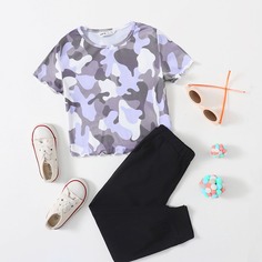 Спортивные брюки и футболка с камуфляжным принтом для девочек Shein
