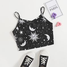 Короткий топ на бретелях с принтом галактики для девочек Shein