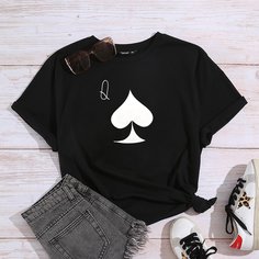 Футболка размера плюс с текстовым и графическим принтом Shein