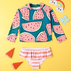 с оборками Полосатый Бохо Купальники для девочек Shein