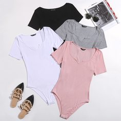 трикотажный Одноцветный Повседневный Боди Shein