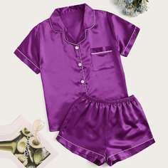 с карманами Элегантный Пижама размер плюс Shein