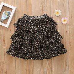 с оборками Принт милый Юбки для девочек Shein