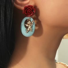 Серьги-подвески с цветком и ангелом Shein