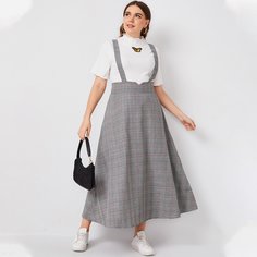 Юбка размера плюс на подтяжках в клетку Shein