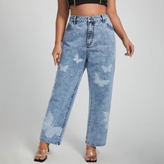 на пуговицах Животный Джинсы размер плюс Shein