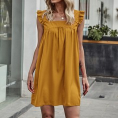 с оборками Одноцветный милый Платье Shein