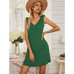 Однотонное платье с бантом на плечах Shein