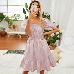 С оборками Полосатый Повседневный Платье Shein