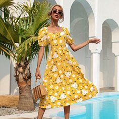 Открытая спина Цветочный принт Бохо Платье Shein