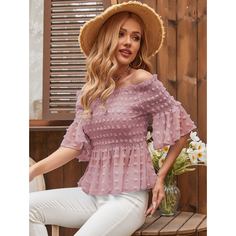 Оборка Одноцветный Бохо Блузы Shein