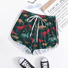 Контрастная отделка Животный Спортивный Шорты размер плюс Shein