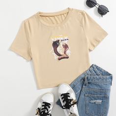 Животный Повседневный Футболки Shein