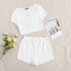 Шорты и топ на кулиске с оригинальной отделкой Shein