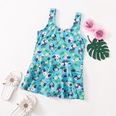Слитный купальник с принтом птиц для девочек Shein