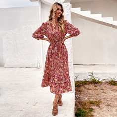 Платье с оборкой и поясом Shein