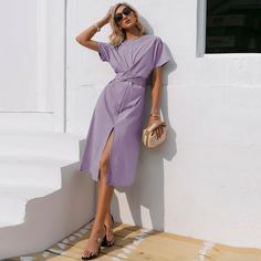 Платье с разрезом и узлом сзади Shein