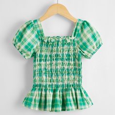 С оборками в клетку Бохо Блузы для девочек Shein