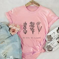 Футболка с текстовым и растительным принтом Shein