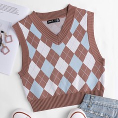Вязаный жилет с узором аргайл Shein