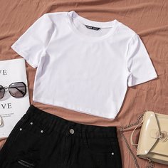 Однотонная короткая футболка Shein