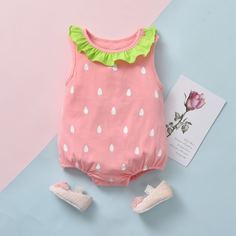 Боди с рисунком клубники для девочек Shein