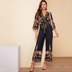 Комбинезон С Лифом На Запах И Цветочным Принтом Shein