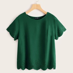 Однотонный топ с оригинальной отделкой и кружевом Shein