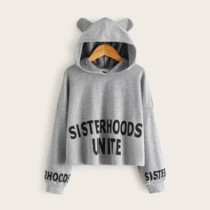 Толстовка с текстовым принтом для девочек Shein
