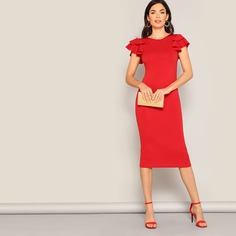 Платье Миди С Многослойными Оборками На Рукавах Shein