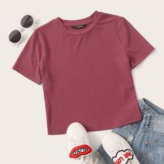 Трикотажная короткая футболка Shein