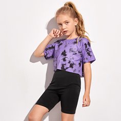 Разноцветная футболка и байкерские шорты для девочек Shein