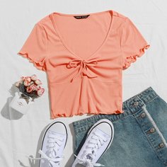 Вязаный топ с узлом и оригинальной отделкой Shein