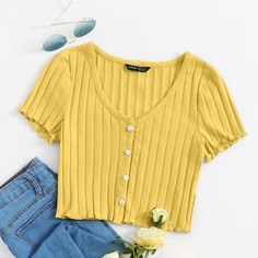 Вязаная футболка с пуговицами Shein