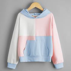Контрастная толстовка с карманом для девочек Shein