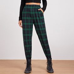 Спортивные брюки в клетку с высокой талией Shein