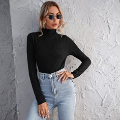 Трикотажная футболка с высоким воротником Shein