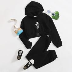 Толстовка с принтом дракона и джоггеры для девочек Shein