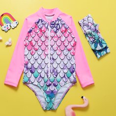с бантом принт рыбьей чешуи милый Купальники для девочек Shein