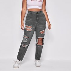 на пуговицах Одноцветный Повседневный Джинсы размер плюс Shein