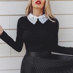 Трикотажный топ с воротником из органзы Shein