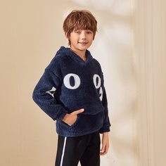 Плюшевая толстовка с текстовым узором для мальчиков Shein