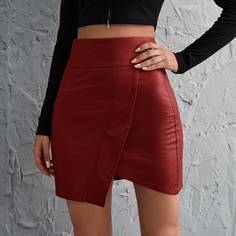Однотонная асимметричная юбка из искусственной кожи Shein
